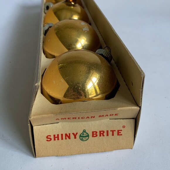 Shiny-Brite Glass Christmas Ornaments Box Vintage Gold 5 Bulbs - Picture 6 of 7